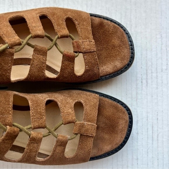 Bettye Bueller Brown Suede Gladiator Cork Heel Sandals Women 6 Casual Boho Laces - Picture 14 of 14
